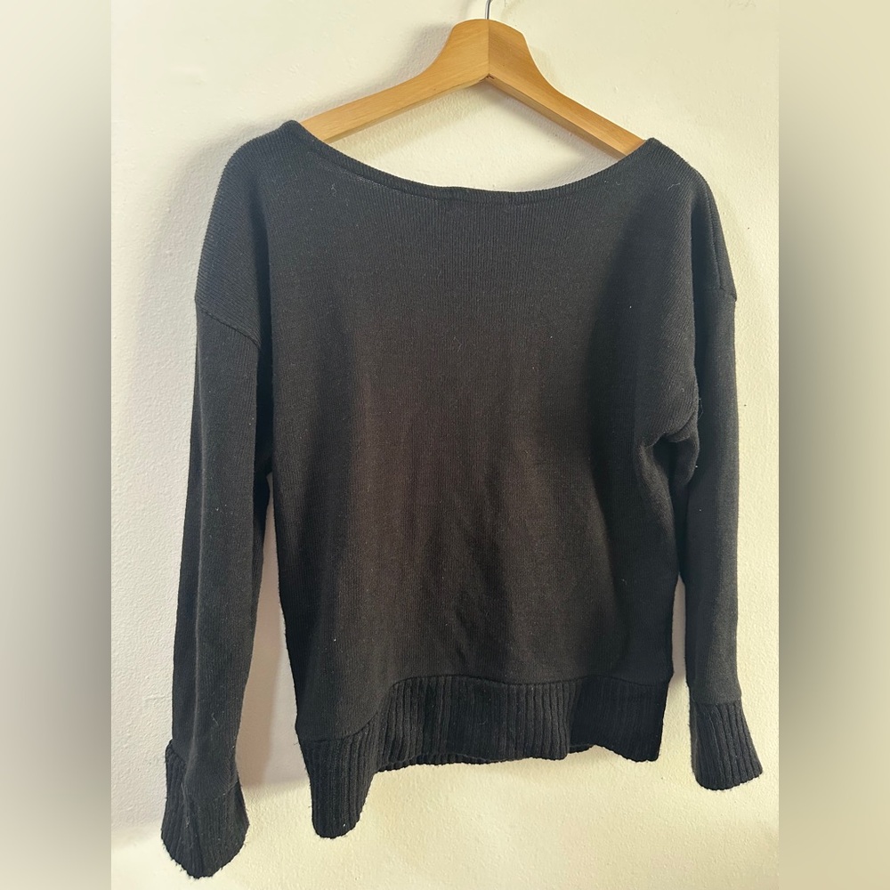 PRETTYLITTLETHING Off Shoulder Black Sweater w Knit Base Trim SIZE SMALL 2 4 - Picture 3 of 4